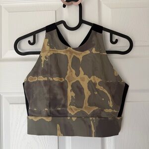 Varley High-Neck Olive Green & Tan Crop Top Sport Bra